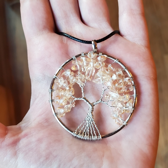 NWOT Topaz Citrine Silver Tree of Life Necklace - Picture 3 of 6